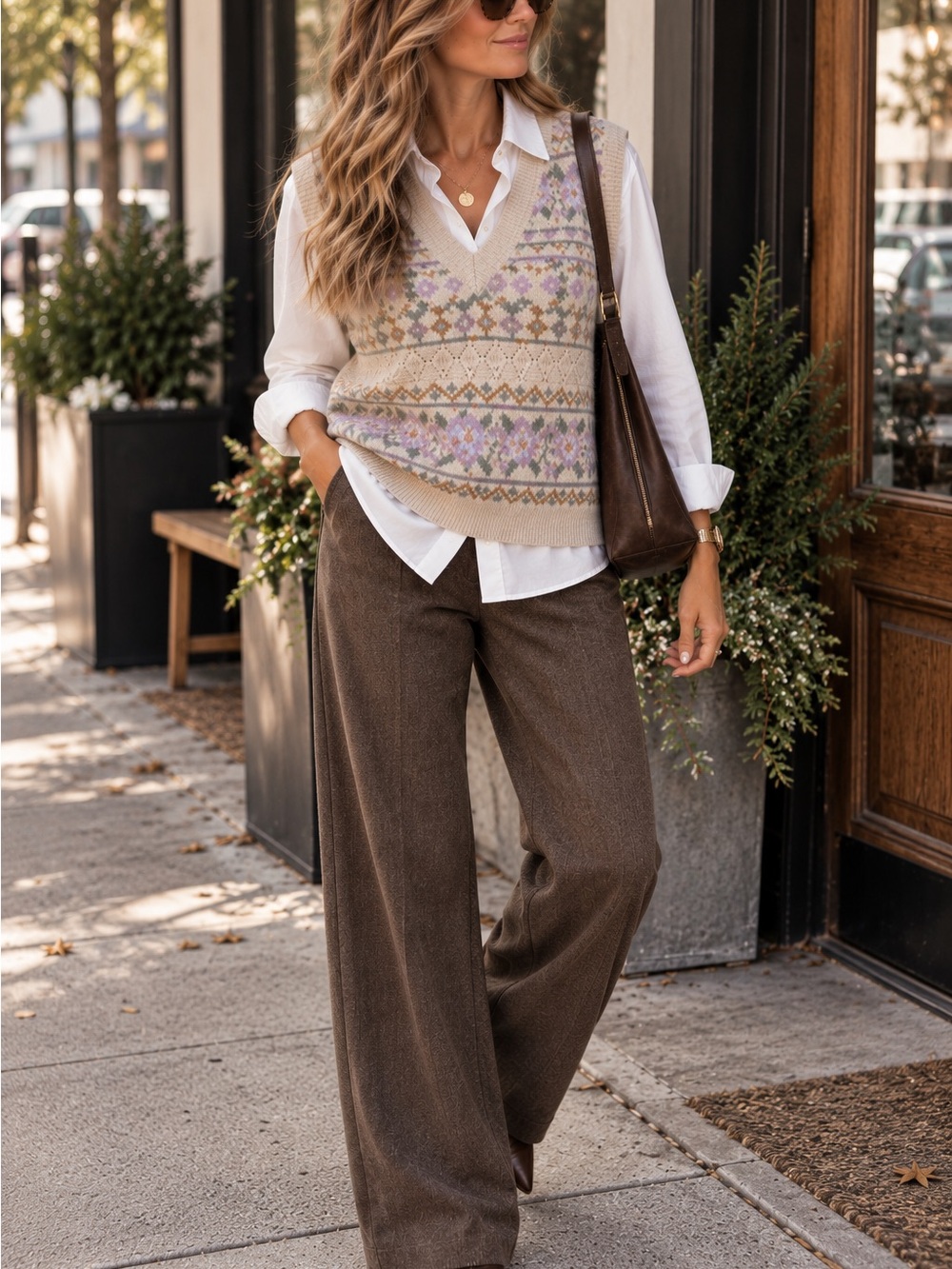 Lulus Posh Warmth Beige Floral Sweater Vest